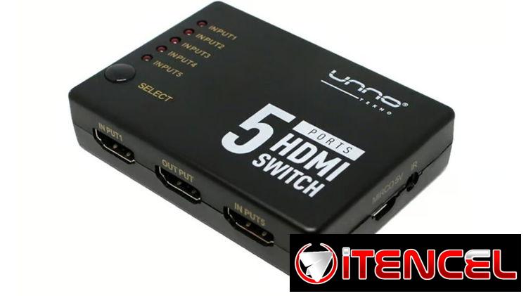 Switch Unno Tekno HDMI 4K 60Hz 5 Puertos Con Control Remoto Dolby DTS HDCP 2.2 Plug & Play Para Consolas y TV