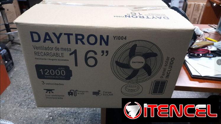 Ventilador Recargable 16 pulgadas Marca Daytron, Lámpara Led integrada y panel Solar precio $85 USD Transporte Incluido