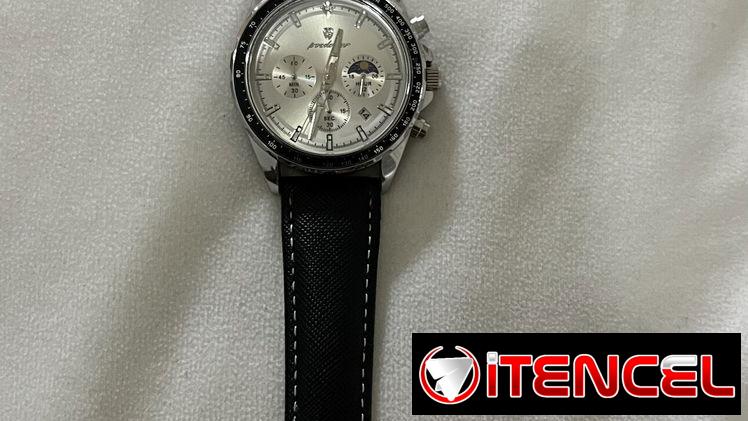 Reloj para hombre, con cronómetro, correa de cuero genuino, elegante
