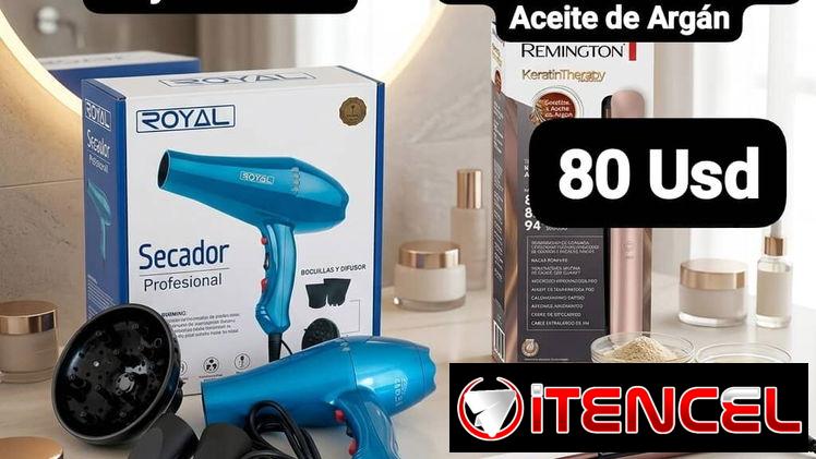 Secador de Cabello Royal 2000W + Plancha para Cabello Remington con Tecnología de Keratina y Aceite de Argán, Garantía