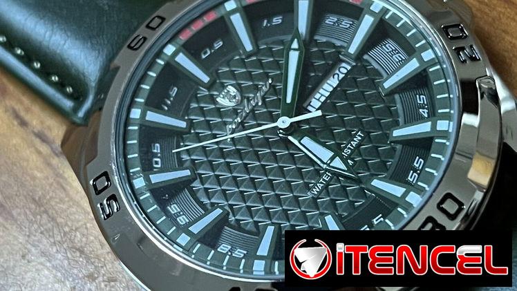 Reloj, pulsera y esfera verde, para hombre, de cuarzo, correa de cuero. De baterías.