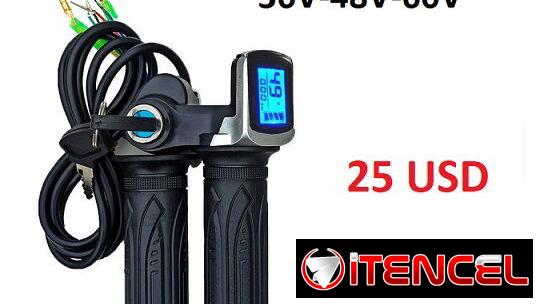 R07 Puños con voltímetro y chucho para bicicleta eléctrica de 36V, 48V y 60V