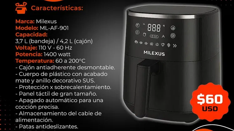 🍗 60$ 🍗 FREIDORA DE AIRE MILEXUS 4.2L 1400W. MENSAJERÍA DISPONIBLE COM FACTURA Y GARANTÍA. TLF 54833699
