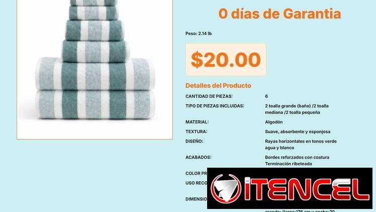 Toallas de Algodón Verde Agua con Blanco para Playa y Piscina – Juego de 6 VPT#-0439
