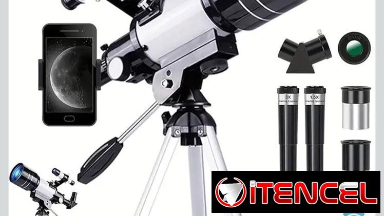 Telescopio astronómico 150X de alta potencia, portátil con apertura de 2.756 in (refractor HD, trípode)