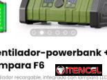 Ventilador-powerbank + lámpara F6. Incluye control remoto y cable de alimentación