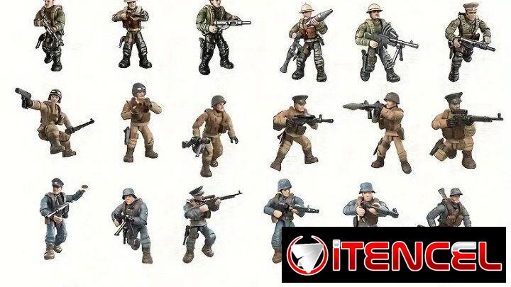 Set de pequeños soldados articulados Incluye armas intercambiables. Material principal: resina ABS