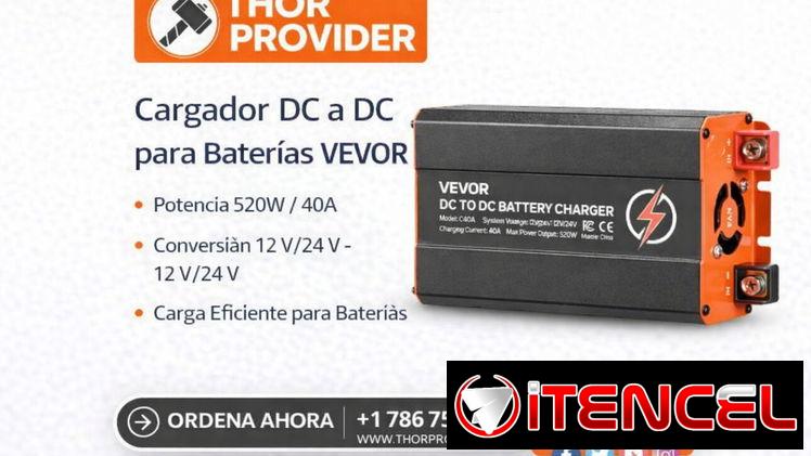 Cargador DC-DC VEVOR 520W 40A 12V/24V a 12V/24V Para Baterías LiFePO4 AGM GEL Automotriz Negro