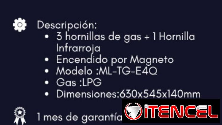 Cocina empotrable Milexus de 3 hornillas de gas + 1 hornilla infrarroja
