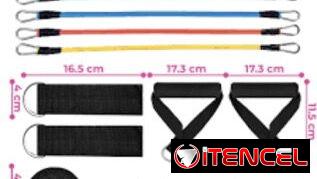 JUEGO DE 5 BANDAS DE RESISTENCIA MAS 5 ACCESORIOS PARA EJERCICIOS CROSSFIT.