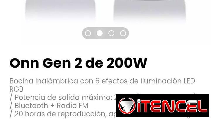 Onn Gen 2 de 200W. Bocina inalámbrica con 6 efectos de iluminación LED RGB