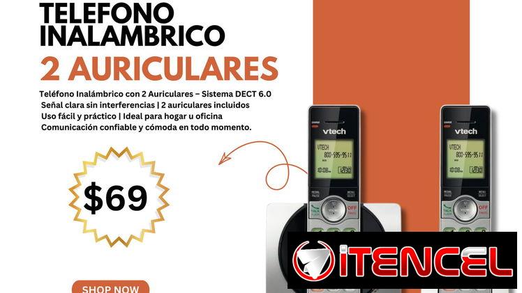 Teléfono Inalámbrico con 2 Auriculares