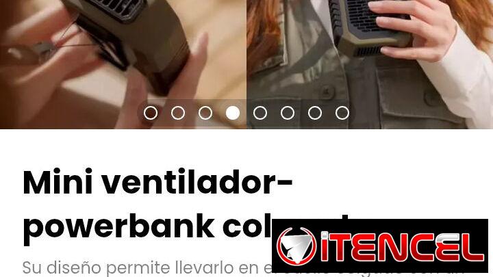 Mini ventilador-powerbank colgante. Cable de carga incluido