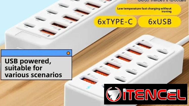 Extensión de 12 puertos carga rápida a USB