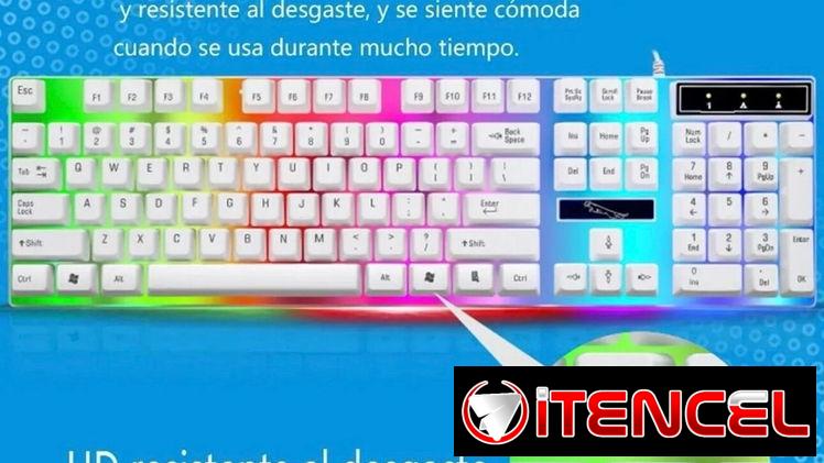 Combo de teclado y mouse blanco RGB.  22 usd