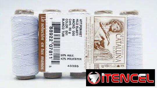 Carretel de hilo elástico blanco.