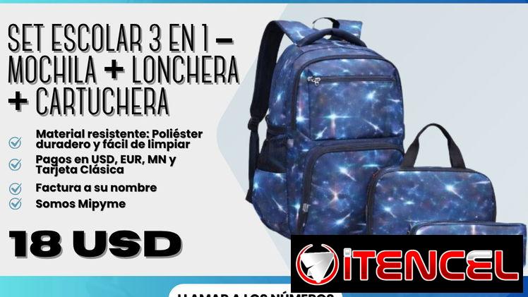 🎒 SET ESCOLAR 3 EN 1 – MOCHILA + LONCHERA + CARTUCHERA 💥 💲18 USD