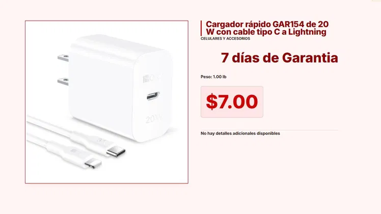 Cargador Rápido GAR154 20W: Optimizado para iPhone Series 11 al 14 VPT#-0075