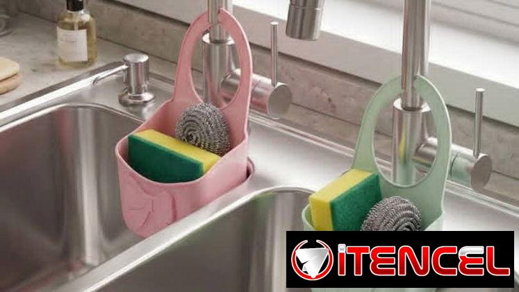 🧽🍽️ ORGANIZADOR DE FREGADERO – COLGANTE, DRENAJE, ROSADO/VERDE – 2 500 CUP