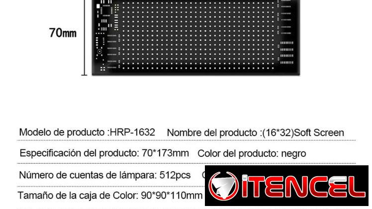 Panel de Matriz LED. Ojos diablo 16×32, 70x173mm.