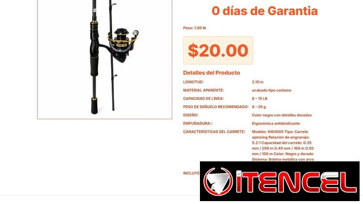 Set de Caña de Carbono 2.10m: Con Carrete KM3000 Negro y Dorado Real VPT#-0403