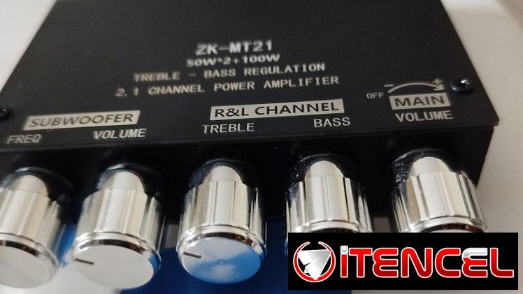 Mini amplificador Bluetooth ZK-MT21 de 2.1 canales. + Transformador adaptador de 12V, 4A