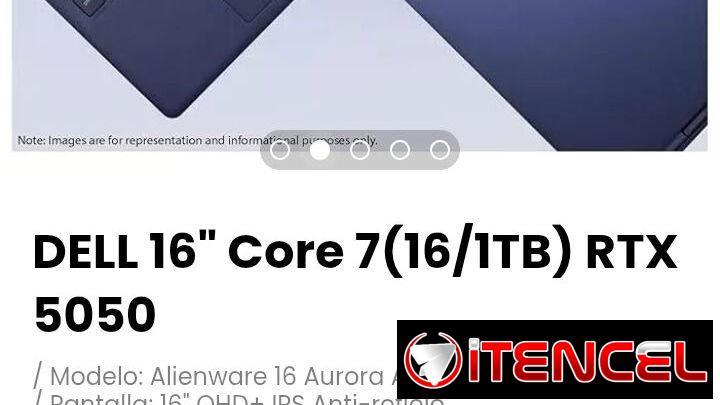 DELL 16″ Core 7(16/1TB) RTX 5050. Modelo: Alienware 16 Aurora AC16250