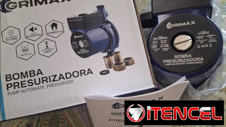 Presurizador Grimax ⚙️ Enrollado de cobre 💦 Caudal: 35 L /min ⚡ Potencia motor: 145W 🔸 Entrada y salida: 3/4″