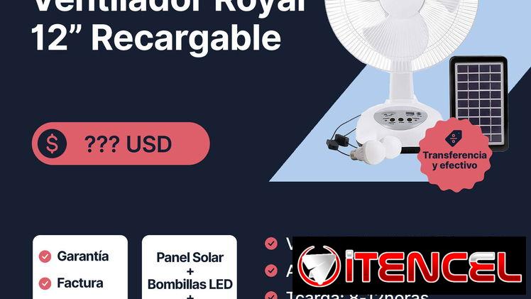Ventilador ROYAL Recargable/Solar RA12RSL
