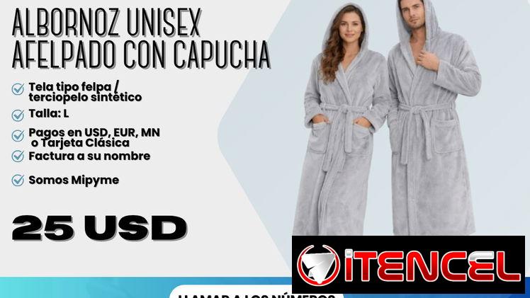 🛁 ALBORNOZ UNISEX AFELPADO CON CAPUCHA 💲 Precio: 25 USD