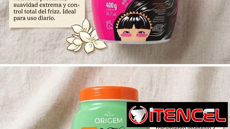 Rizos definidos sin frizz, cabellos crespos y lisos , y lociones de manteca de cacao y aloe vera.