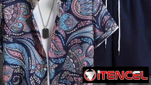 Conjunto de camisa estampada y short azul oscuro talla 2XL