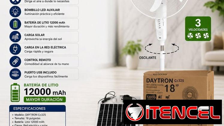 🌬️ VENTILADOR RECARGABLE DAYTRON 18” DE CORRIENTE Y SOLAR– COLOR BLANCO 🌬️  ✅ Ventilador de pedestal recargable