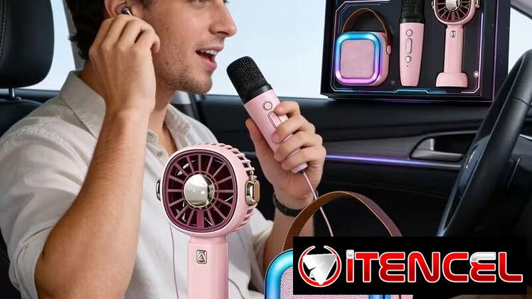 🎤 Altavoz Karaoke Portátil con Micrófono + Ventilador Rosa 🎤