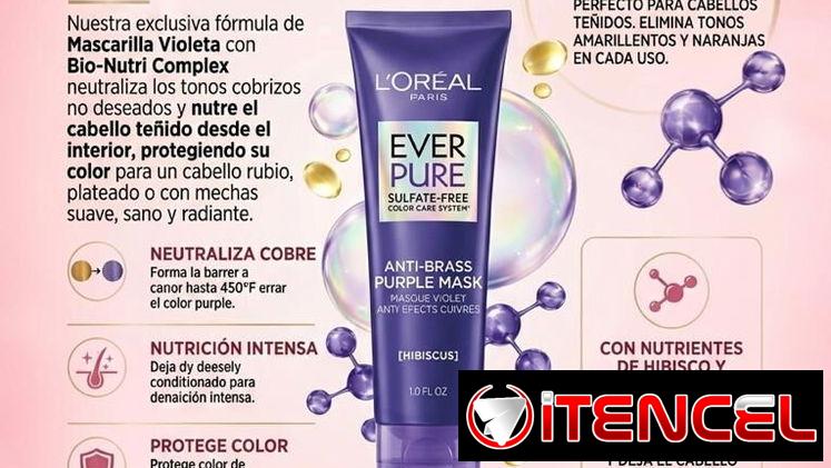 Lóreal Paris EverPure mascarilla violeta anti-reflejos cobrizos para cabello rubio natural o teñido, gris, blanco,mechas
