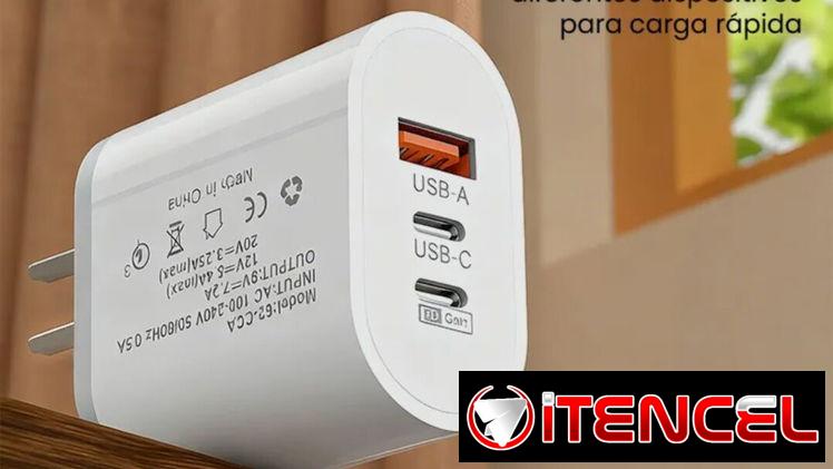 Cargador de 65W/ USB y tipo C.