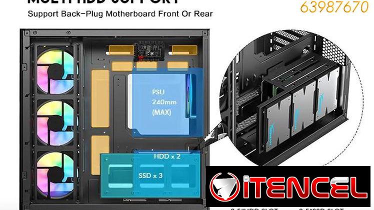 Chasis Gaming Semi panorámico DIYPC ARGB-N3-BK + 4 fanes ARGB 120mm, NUEVO en caja