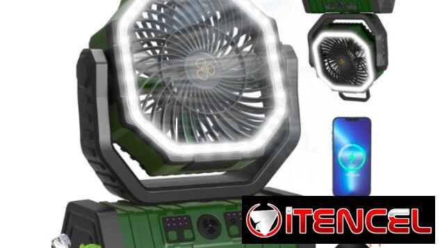 VENTILADOR RECARGABLE PORTÁTIL F6 CON LUZ LED 20000mAh NARANJA o VERDE