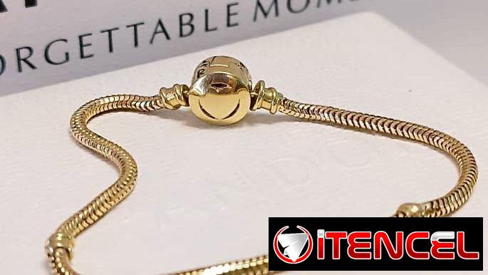 Pulsera talla 18 y aretes Pandora Oro 10K. LM joyería. Garantía en su compra