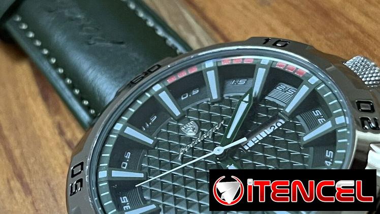 Reloj, pulsera y esfera verde, para hombre, de cuarzo, correa de cuero. De baterías.