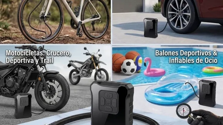 Compresor eléctrico portátil con pantalla digital para inflar ruedas de auto🚗, moto🛵, bicicleta🚲, pelotas…