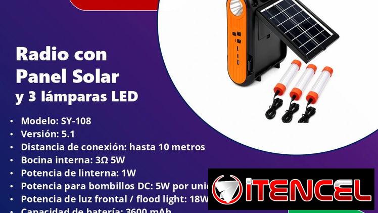 Radio con panel solar y lámparas LED