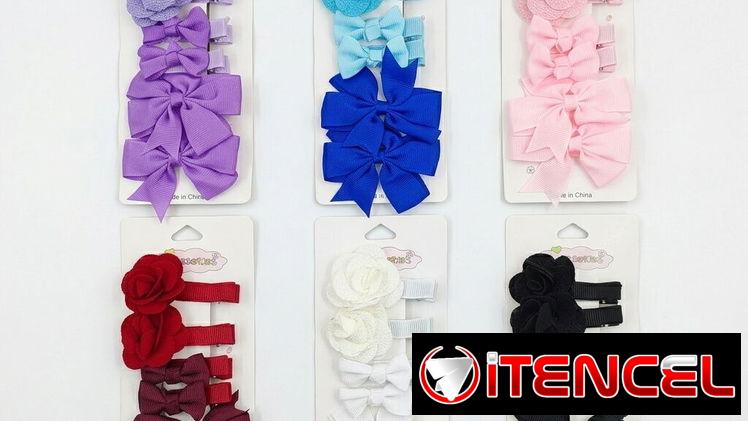 Set de lazos con felpas, coleros y pinzas. Accesorios para el cabello.