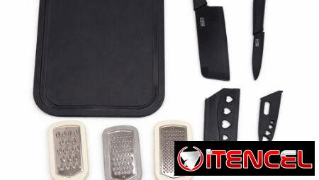 SET DE COCINA MULTIFUNCIONAL DE TABLA + CUCHILLO + RALLADORES