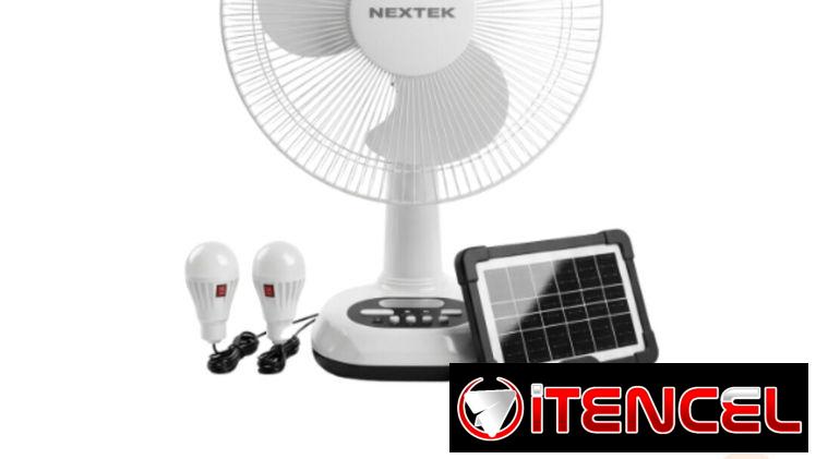 Ventilador recargable con panel solar y 2 bombillos