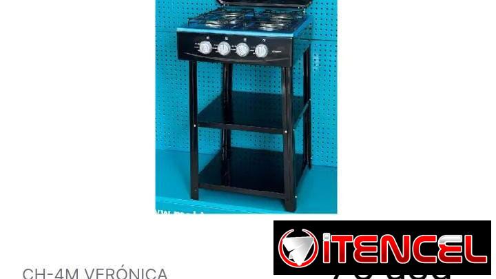 Cocina de gas con estantes y tapa