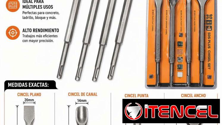 Juego de barrenas SDS PLUS, para martillo rotador.  Puntas chisel 25cms