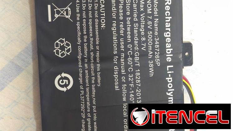 Batería de laptop Batería recargable de polímero de litio  Nombre del modelo: 3487265P  Normativa: 7,6 V, 5000 mAh, 38 W