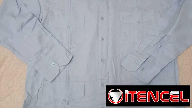 Guayabera azulita de hilo talla L