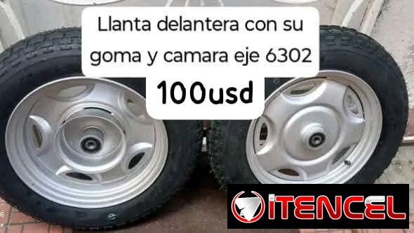 Llanta delantera con goma cámara y eje de triciclo eléctrico